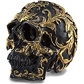 READAEER Small Size Human Skull Resin Statue Head Sculptures Skull Collectible Figurines (Black & Golden)