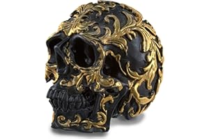 READAEER Small Size Human Skull Resin Statue Head Sculptures Skull Collectible Figurines (Black & Golden)