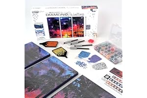 ArtSkills Diamond Painting Kit, Diamond Art on Framed Canvas with Gem Storage Case and Accessory Kit, Beach, 3 Stretched Canvas Panels, 14” x 7” Each