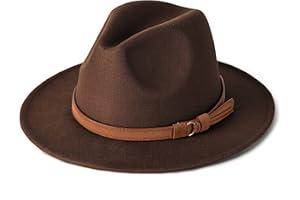 Vim Tree Unisex Wide Brim Felt Fedora Hats Men Women Panama Trilby Hat with Band Coffee M (Head Circumference 22"-22.8")