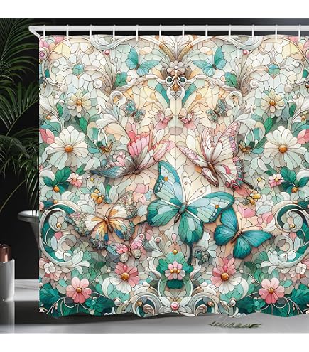 Ambesonne Duschvorhang Funky Flowers – Multicolor, 69 Zoll X 84 Zoll, Textil, Mit Haken, Badezimmer Decor Set