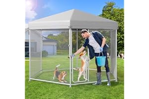 DWVO Large Outdoor Dog Kennel with Roof, Extra Large Pet Pens Dog House 9.8×8.2×6.2FT Galvanized Dog Run Enclosure with UV-Resistant Waterproof Cover & Double-Doors Chain Link Fence Outside for Yard
