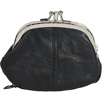 Aazon.co: Woen's Leather etal Frae Double Clasp Zipper Coin Purse