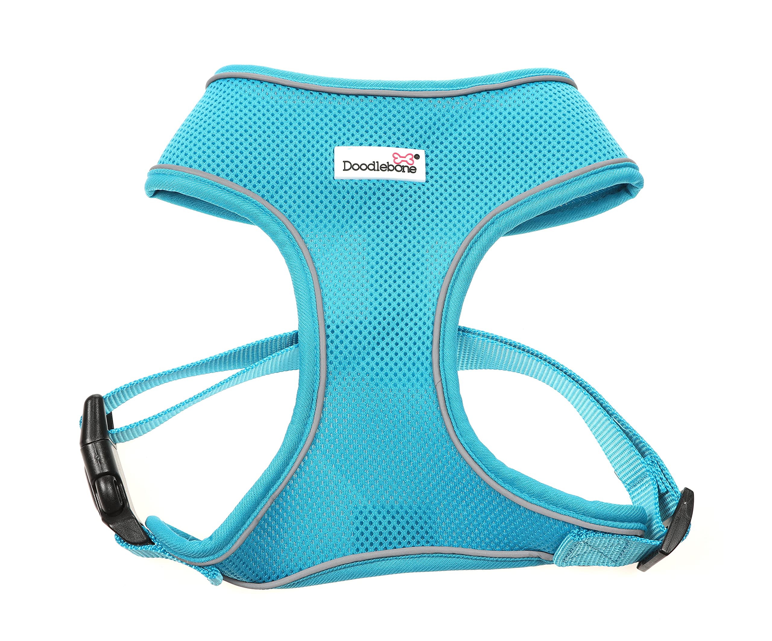 Doodlebone - Airmesh Dog Harness - Breathable Over Head Harness with Adjustable Chest Strap, Reflective Piping & Machine Washable Design - Size 3, 45-62cm - Aqua