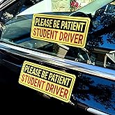 Stickios Student Driver Stickers (Non-Magnetic) for Cars & Windows - Removable, Paint-Safe Vinyl Decals - Made in USA (10.5x4 inches, 2-Pack)