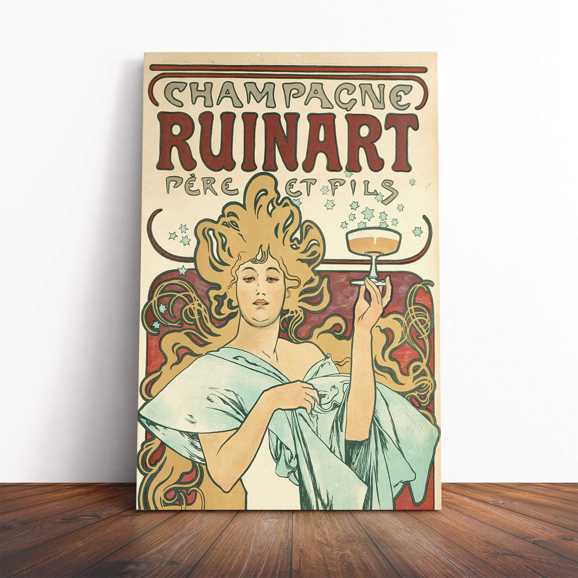 Alphonse Mucha Champagne Ruinart Canvas Print | Gallery Wrapped 30mm Frame Wall Art | 20x14 inches | Ready to Hang | Modern Picture | Living Room Bedroom Lounge Office