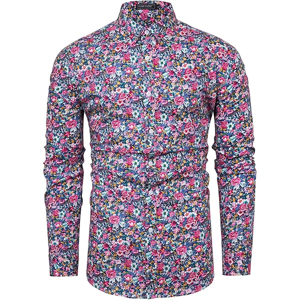 Amazon.com: TUNEVUSE Mens Long Sleeve Floral Dress Shirt