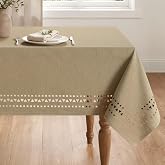 MIULEE Rectangle Tablecloth with Decorative Cutouts 60x84 Inch,Mocha | Linen Textured Table Cloth, Waterproof Stain Resistant Washable Table Cover, for Dining Kitchen Party Camping Outdoor