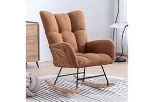ETCZOYE Nursery Rocking Chair Teddy Upholstered Glider Rocker Rocking Accent Chair with High Backrest Armchair Comfy Side Chair for Living Room, Bedroom, Offices (Brown)