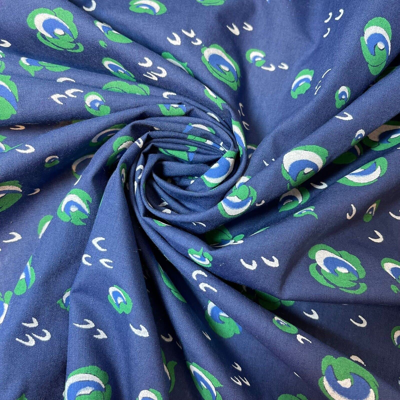 100% Cotton Vintage Novelty Floral Dress Material Craft Quilting Fabric - Perfect for Sewing Projects and Dress Making - Cotton Fabric by The Metre Clearance 44" (Navy Green Half Moon)