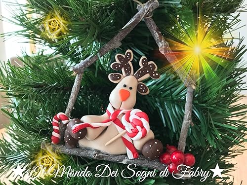 Addobbi Natalizi Handmade.Addobbo Natalizio Renna Regalo Di Natale In Fimo Artigianale Fatto A Mano Amazon It Handmade