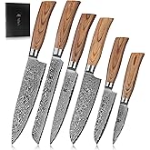 Wakoli EDIB Pro 6-Piece Damascus Knife Set – Professional Chef Knives Set with VG10 Core Blades, 67-Layer Damascus Steel and Ergonomic Pakkawood Handles – Premium Kitchen Knives in Elegant Gift Box