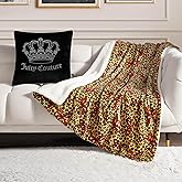 Juicy Couture Plush Reversible Sherpa 50"x60" Throw Blanket, Red Bows On Cheetah