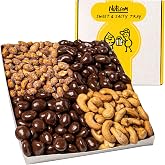 Nuts.com Sweet &amp; Salty Gift Tray for Festive Gifts, 1.25 Lbs Snack Sampler | Tasty Snack Box with Jumbo Cashews, Honey-Roasted Peanuts, Chocolate-Covered Cashews &amp; Raisins, Perfect for Gifting