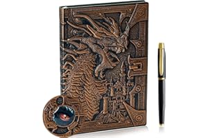 fengco 3D Dragon Embossed Journal Writing Notebook with Pen Set,Hardcover DND Journal Handmade Daily Notepad Travel Diary,RPG Accessories Gift for DM's&D&D Players,Men&Women