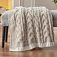 Bedsure Cable Knit Throw Blanket for Couch Bed - Chenille Chunky Knit Throw Blanket for Winter and All Seasons, Soft Cozy and Warm, Beige, 50x60 Inches