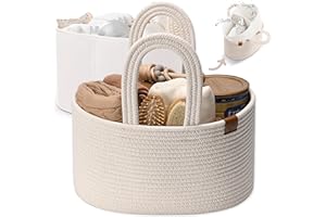 J&JOO Baby Diaper Caddy Organizer, Water-Resistant Lining, Easy Clean, 2 in 1 Design, Baby Basket for Changing Table or Dresser, Multi-Use, Newborn Baby Essentials, Light Cream (Off-White)