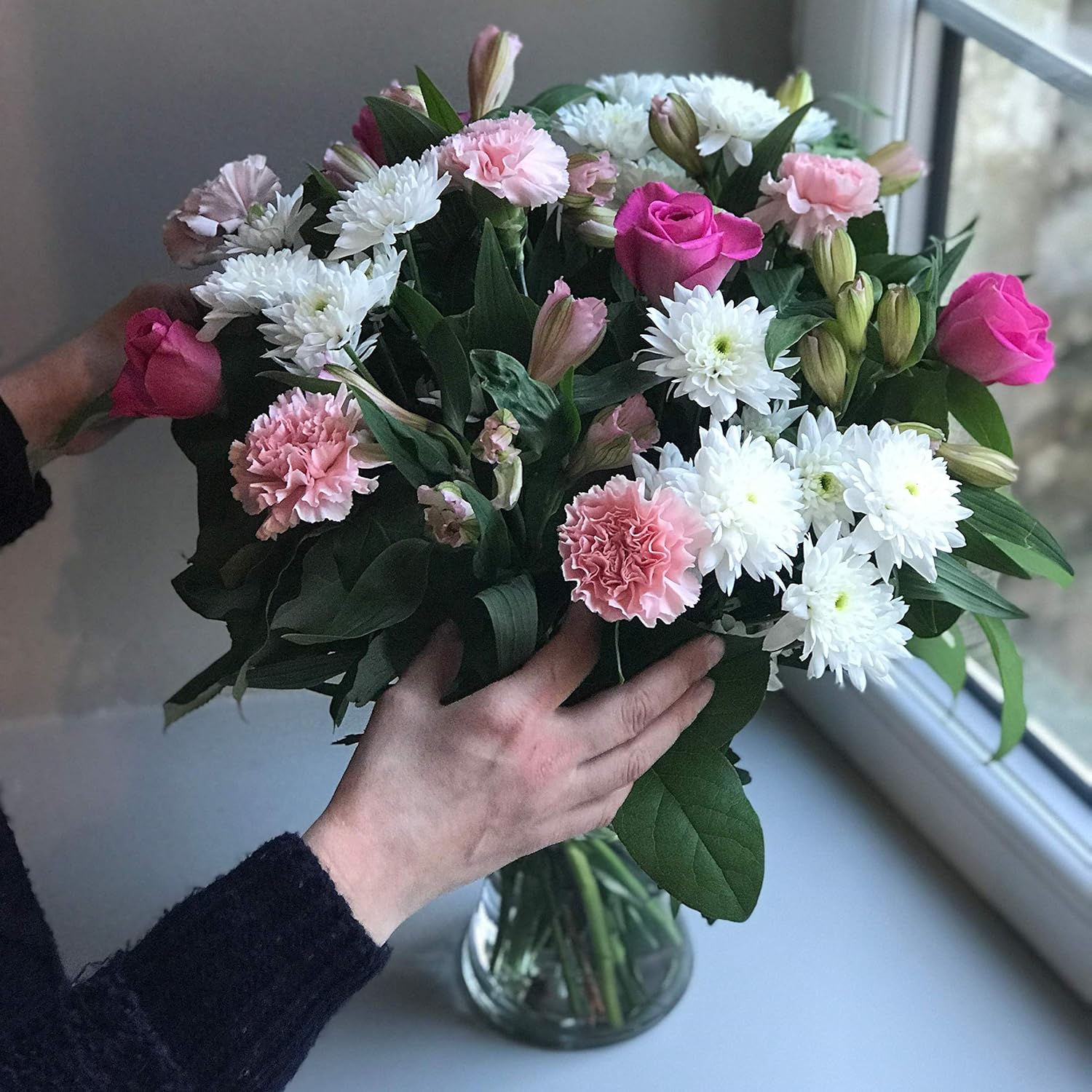 Clare Florist Precious Pink and White Fresh Flower Bouquet, Beautiful Roses, Carnations - Image 4
