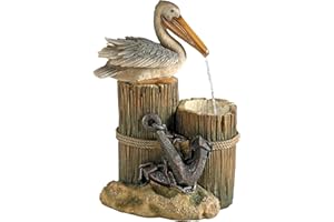 DESIGN TOSCANO Coastal Decor Water Fountain with LED Light - Pelican's Seashore Roost Garden Decor Fountain - Outdoor Water Feature, Full Color