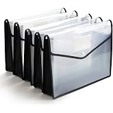 Plastic File Folder Poly Envelope Expanding File Wallet Document Folder with Snap Button Closure, Legal Size, 5 Pack Large Waterproof Accordion File Pouch (Transparent&amp;Black)