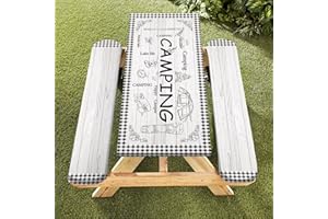 Caknowow Picnic Table Cover Fitted with Bench Covers Camping Tablecloth Waterproof Picnic Table Covers with Elastic Reusable 