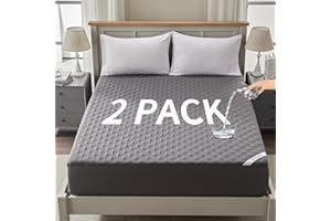 BEDLORE 2 Pack Waterproof Mattress Protector, Queen Size Mattress Pad Noiseless with Deep Pocket Fitted for 6"-18", Soft Breathable Dirt-Proof Bed Mattress Cover Washable for Home, Bedroom, Hotel (Gray)