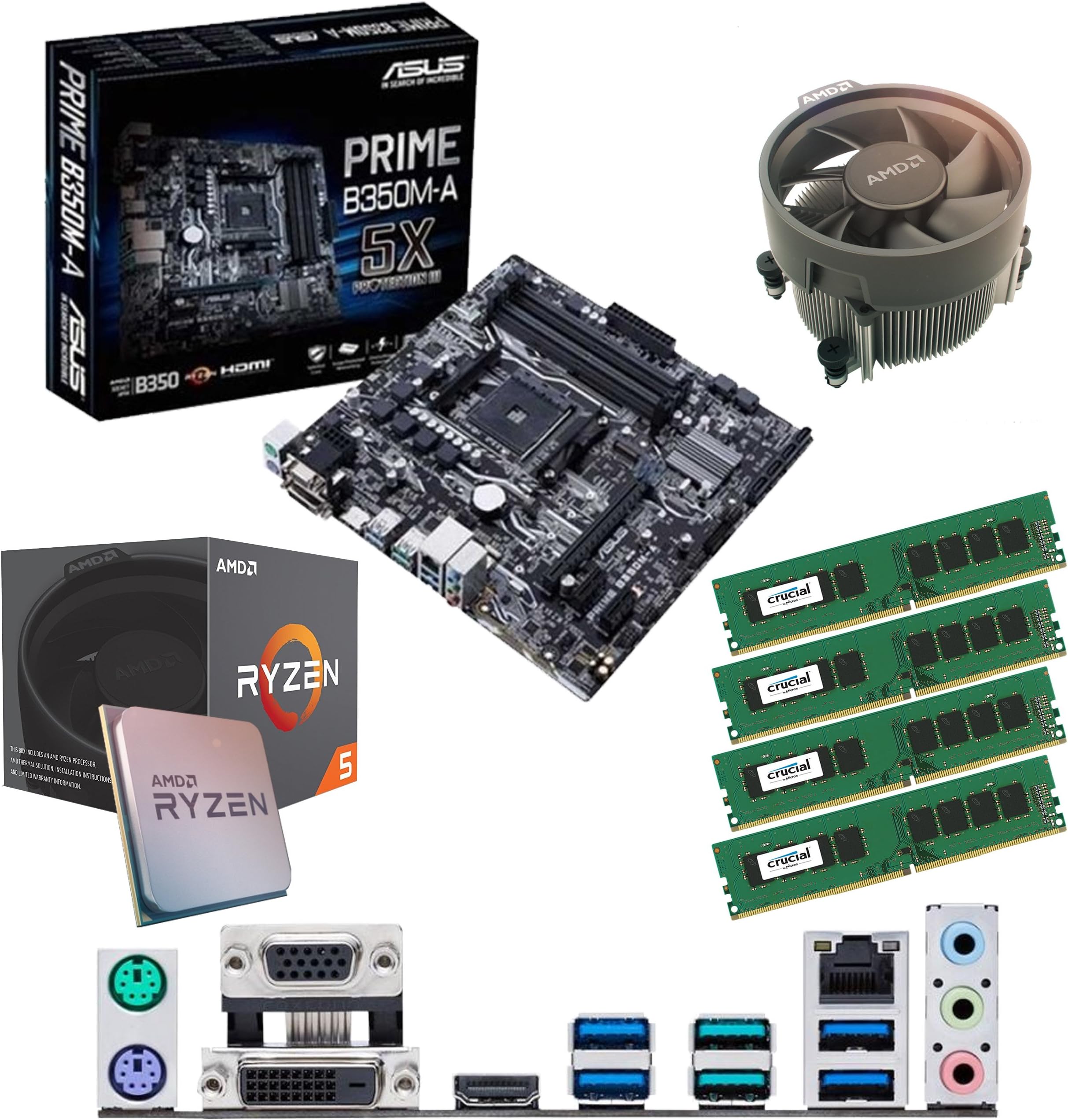 AMD Ryzen 5 5600G 3.9Ghz (Turbo 4.4Ghz) Six Core CPU with Radeon Vega Graphics, ASUS Prime B550M-K Motherboard & 32GB 3600Mhz Corsair DDR4 RAM Pre-Built Bundle