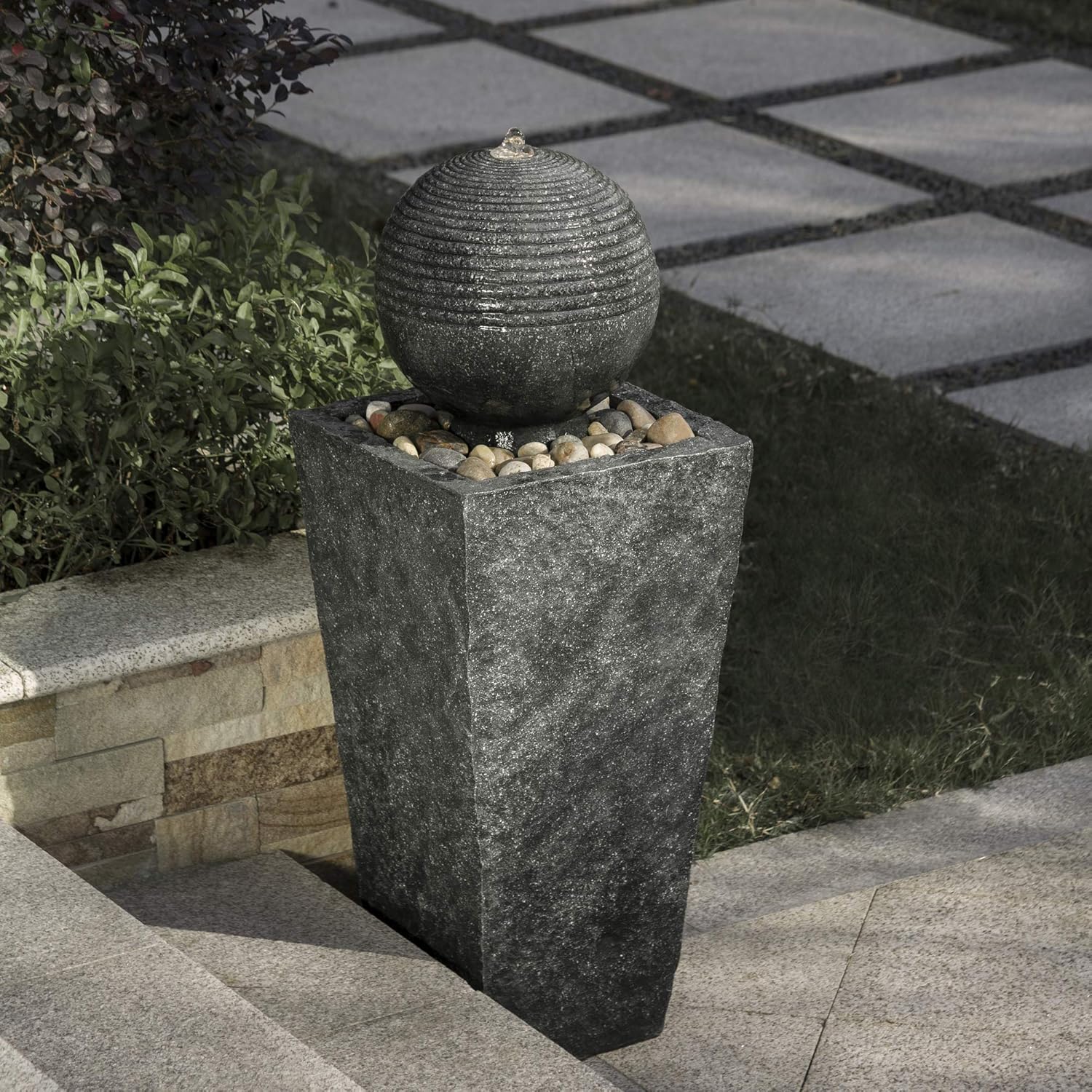 Glitzhome Patio Fountain Waterfall with LED Light Decorative Outdoor Fountain Pedestal Water Fountain with Submersible Pump Vintage Garden Waterfall Decor for Garden Patio Deck Porch, 31.69”H: Kitchen & Dining