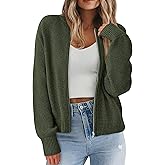 NALANISA Women's Chunky Cardigan Sweaters Spring Open Front Long Sleeve Ribbed Knit Zipper Short Cardigans Outerwear Coats