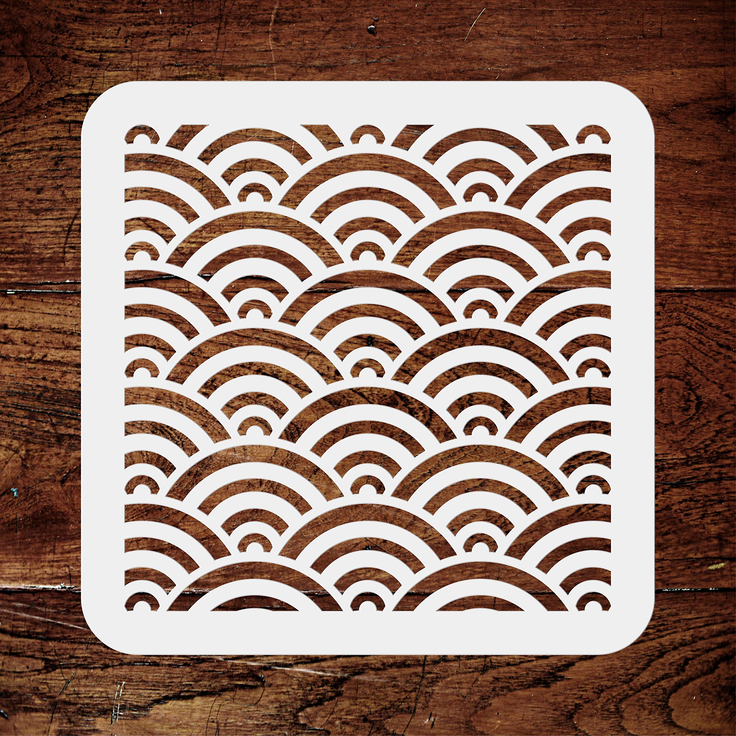 Japanese Waves Stencil - 35.5 x 35.5 cm - Reusable Asian Oriental Chinese Sea Water Wall Stencil Template