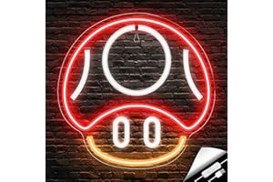 Kavaas Gaming Neon Sign, Mushroom Neon Sign for Game Room Decor, Man Cave, Kids Room - Gaming Mushroom Wall Decor - Gamer Gifts for Boys, Kids (Red)
