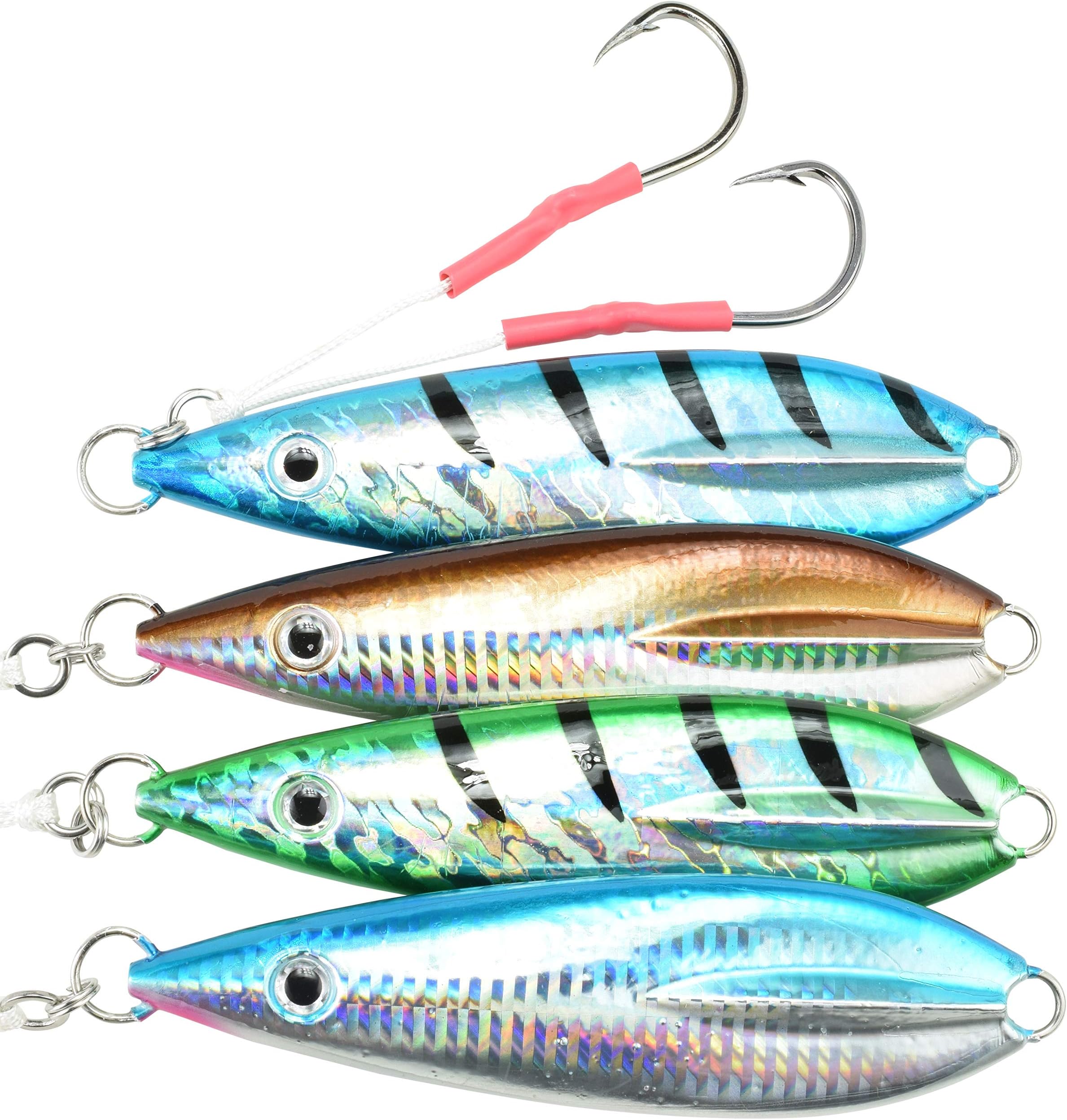 Last Cast Tackle 80g-250g Flat Fall Jig W/Double Assist Hook - 4 Colors & 5 Weights to Choose from