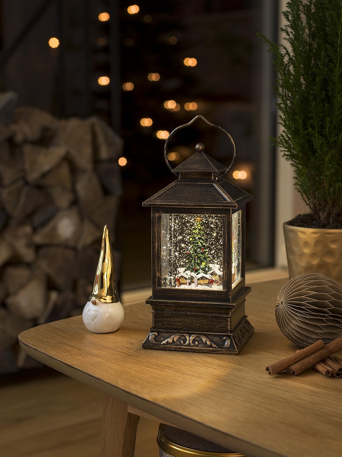 Konstsmide Christmas Lights LED Snow Globe Lantern"Christmas Market and Tree Scene" - Image 4