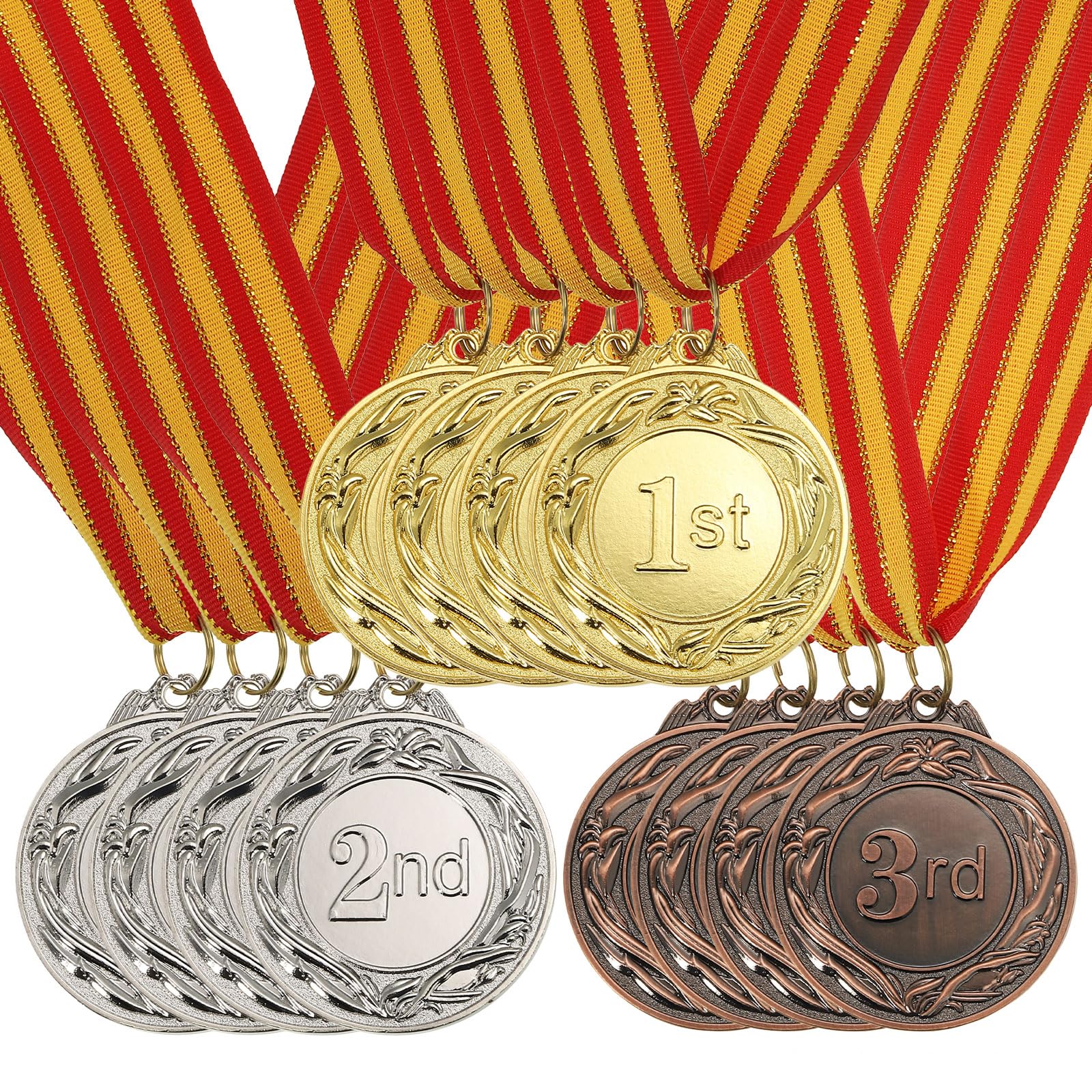 PATIKIL 2 Inch Gold Silver Bronze Award Medals, 12 Pieces Olympic Style Award Medals with Neck Ribbon 1st 2nd 3rd Prize for Games Sports Competitions