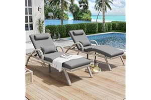 MEISSALIVVE Outdoor Lounge Chairs Set of 2, Patio Chaise Loungers with Adjustable 5 Position & Leg Support, PE Rattan Chaise Lounge, Wicker Pool Recliners Chair for Backyard, Porch, Deck, （Grey