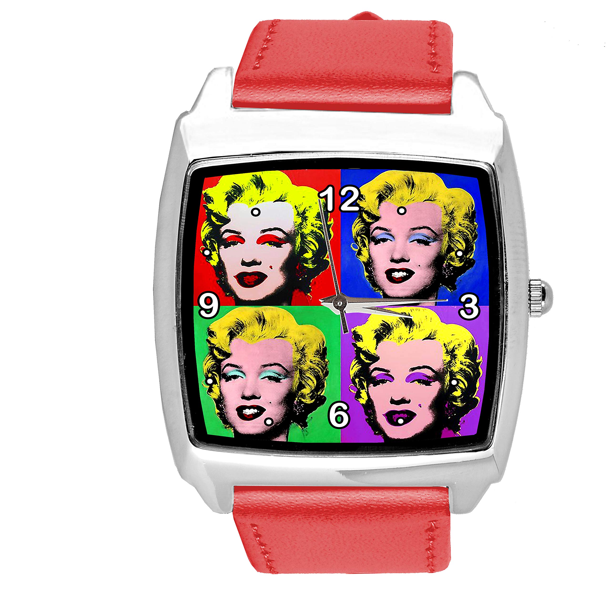 RED Leather SQUARE Watch for POP ART fans