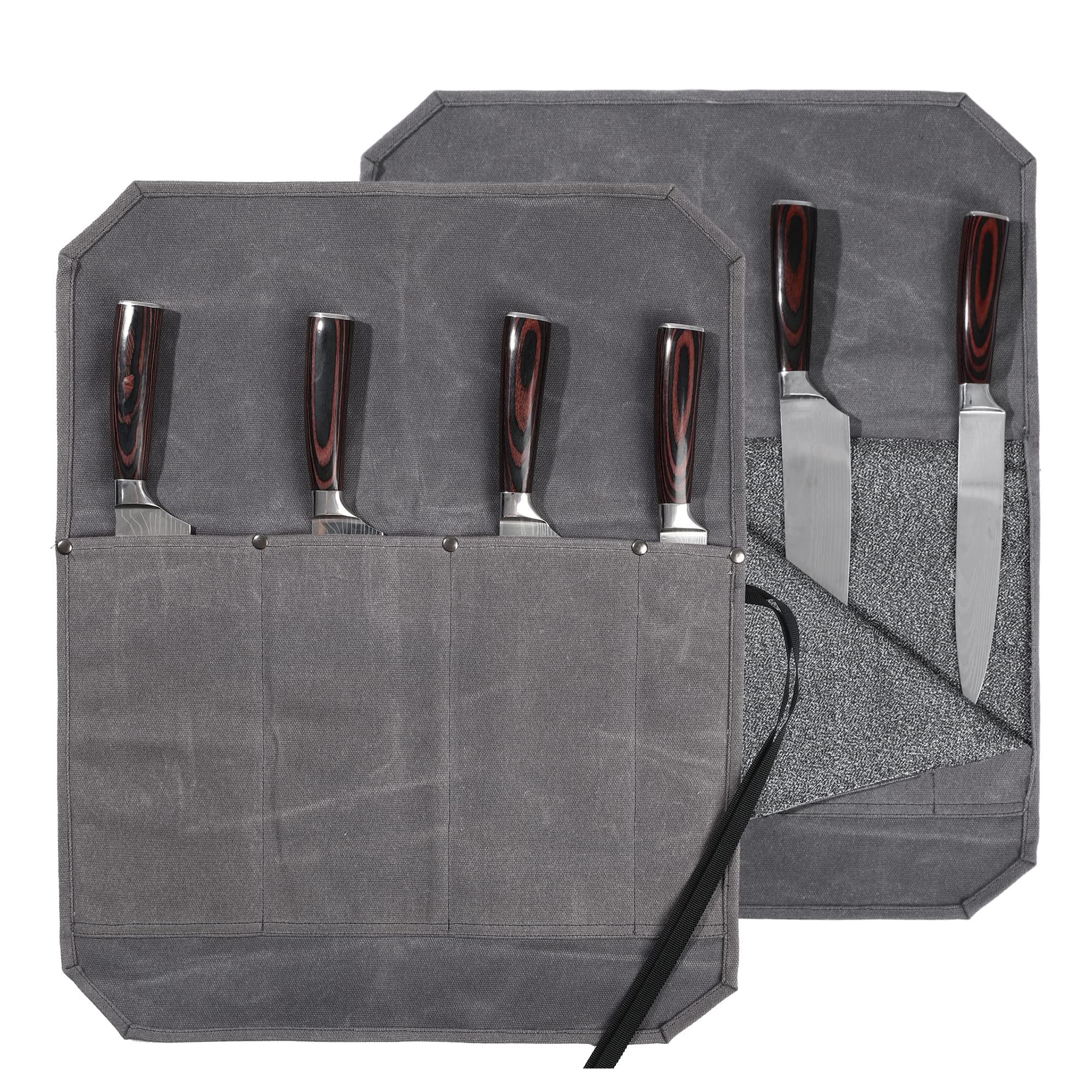 Photo 1 of Denifiter Knife Roll, Professional Chef's Knife Bag with Anti Cutting Fabric Inside & 4 Knife Slots Heavy Duty 20oz Waxed Canvas (Gray)