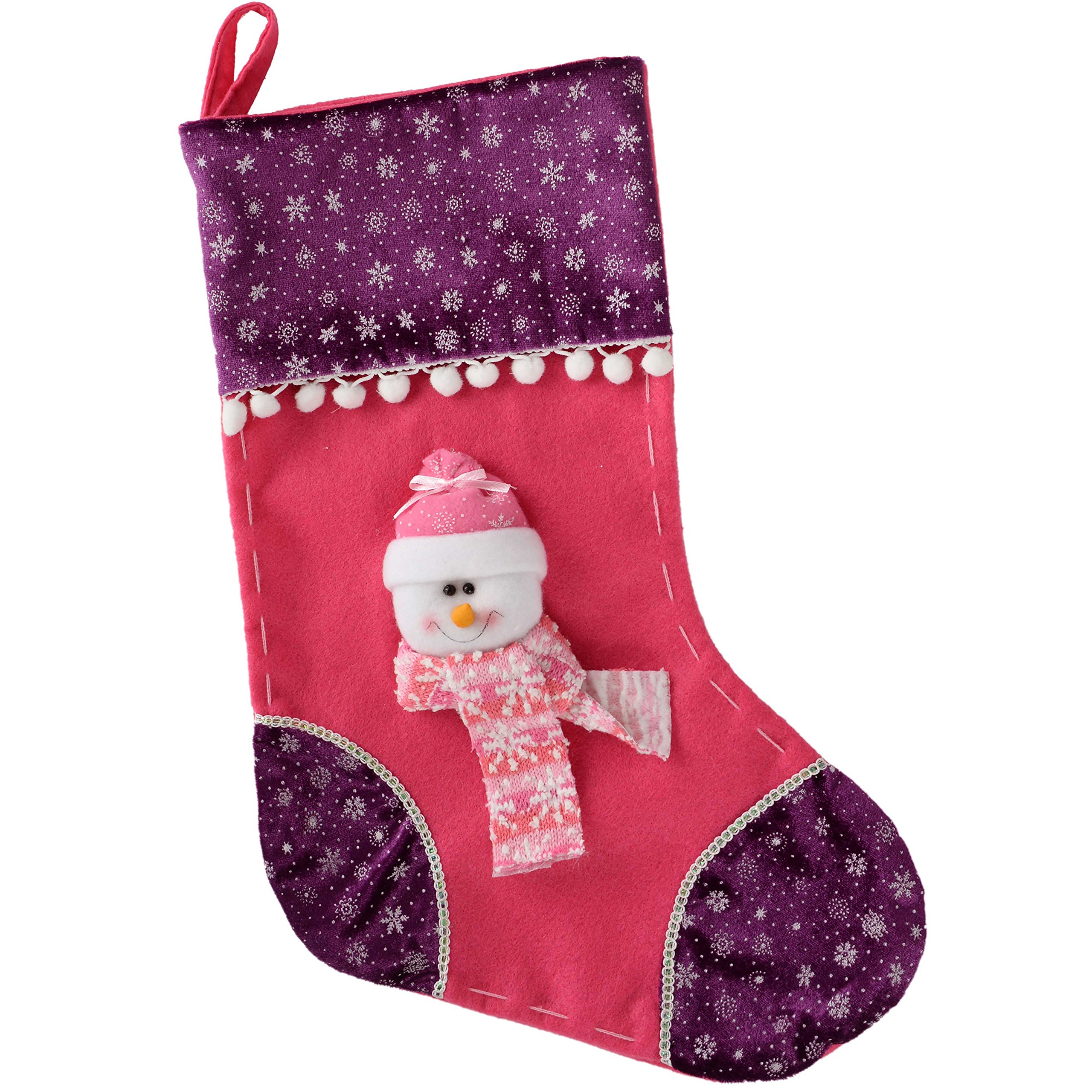 WeRChristmas Christmas Stocking with 3D Snowman Head - 48 x 26 cm, Hot Pink/Purple