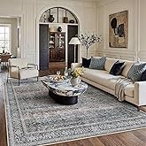 HUGEAR Washable Area Rug Vintage Neutral Living Room Bedroom Rug Large Soft Non Slip Distressed Low Pile Carpet