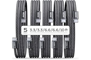 LISEN USB C Cable, 5-Pack [3.3/3.3/6.6/6.6/10FT] USBC to USBC Cable for iPhone 16 15 Pro Max Car Charger, 60W (3.1A) C to C C