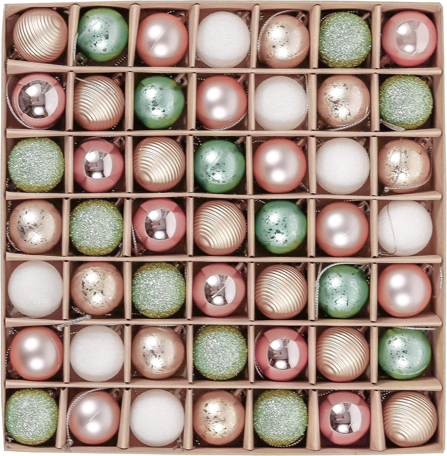 Valery Madelyn Christmas Baubles, 49pcs 3cm Green and Pink Gold Baubles for Christmas Tree Shatterproof and Ball Ornaments