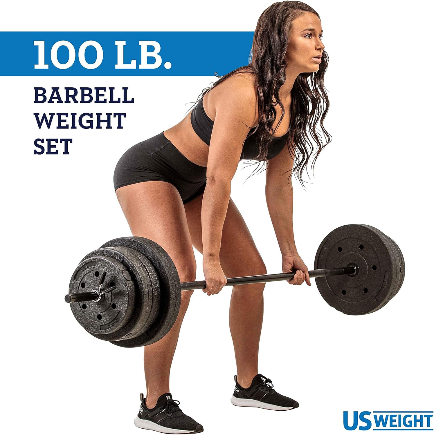 US Weight New 100 lb. Traditional Barbell Weight Set with New Upgraded 12-Gauge Steel Bar and Spring Locking Clips - Includes 20, 10 and 5 lb. Weights : Sports & Outdoors