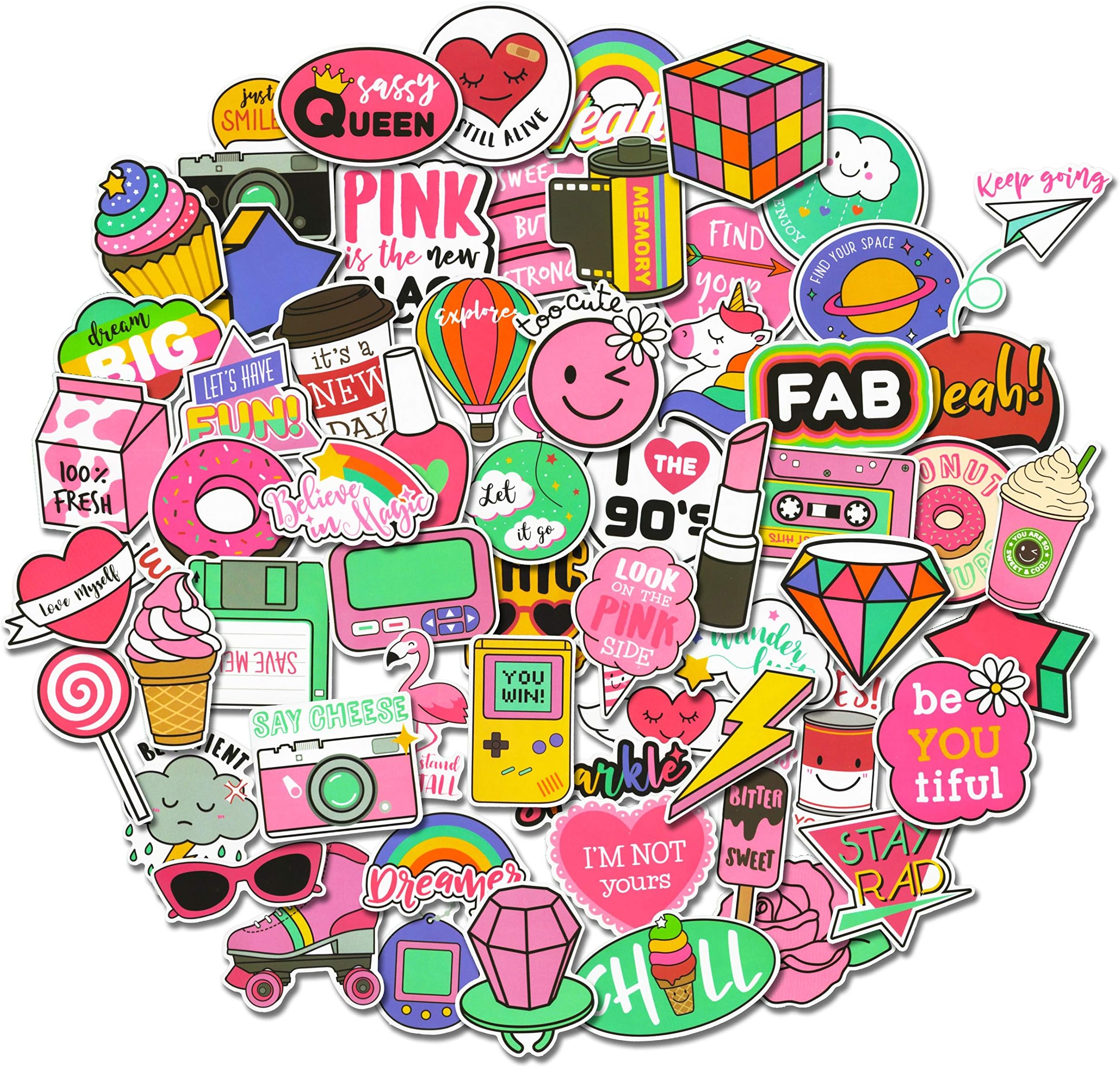 50 PCS Random Stickers Pack (50-500Pcs/Pack), Colorful Waterproof Stickers for Flask, Laptop, Phone, Water Bottle, Cute Aesthetic Vinyl Stickers for Teens, Girls
