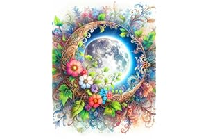 Axquilon Moon Diamond Painting Kits for Adults Beginner, Flowers Diamond Art 5D Round Full Drill DIY Mosaic Rhinestone Gem Small Cool Crafts for Gift Wall Decor(12x16in)