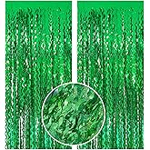 Green Tinsel Foil Fringe Curtains Wavy Backdrop for Parties Sparkle Metallic Wavy Foil Fringe Backdrop Curtain for Party Decorations Photo Booth Props for Birthday Graduation Wedding