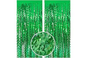 BOMSI Green Tinsel Foil Fringe Curtains Wavy Backdrop for Parties Sparkle Metallic Wavy Foil Fringe Backdrop Curtain for Party Decorations Photo Booth Props for Birthday Graduation Wedding