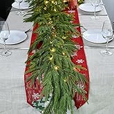 6FT 1Pack Real Touch Christmas Norfolk Pine Garland, Artificial Christmas Garland with Lights, Faux Greenery Garland for Fireplace Mantle Table Wall Stair Indoor Outdoor Holiday Xmas Decor