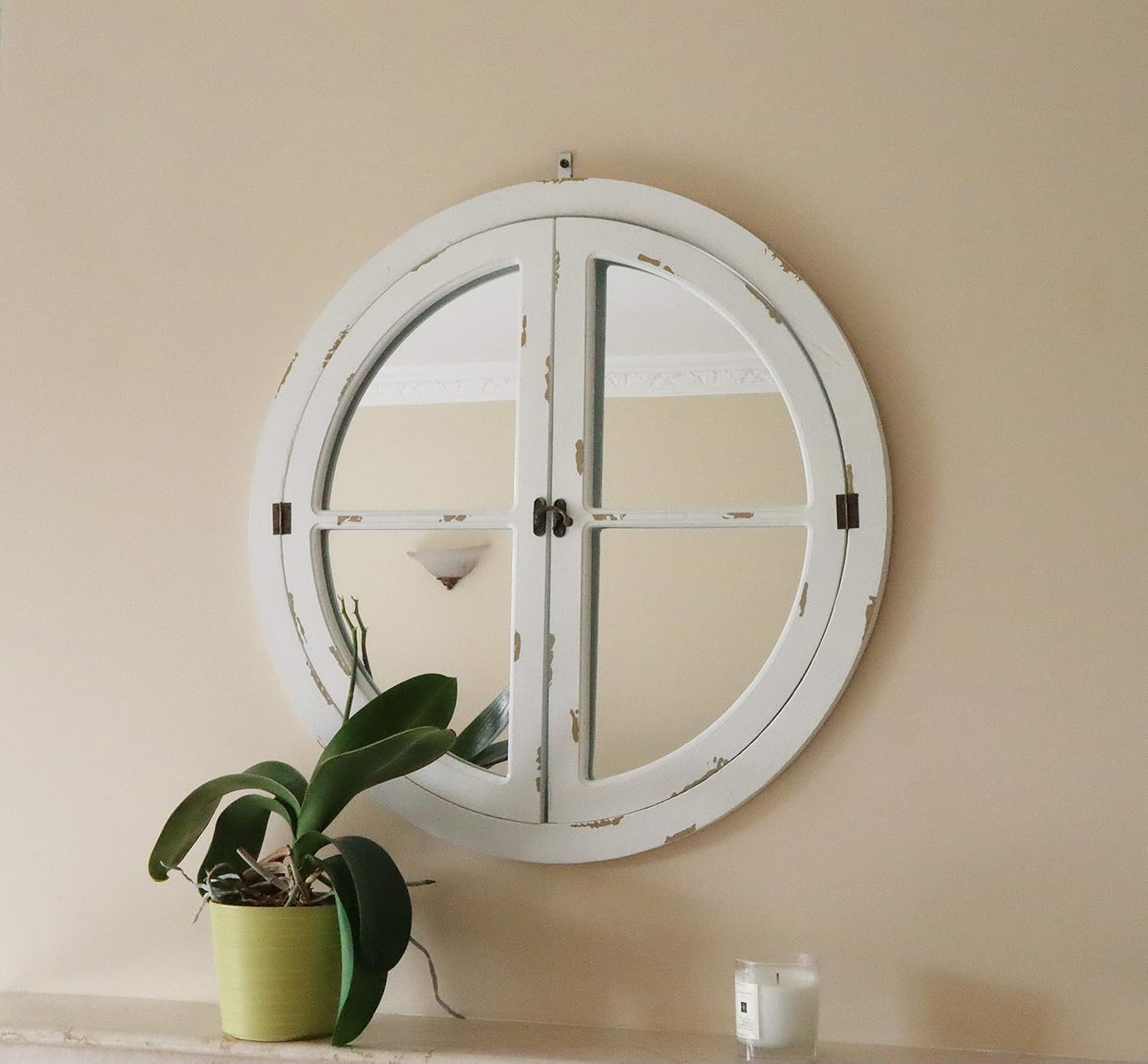 Aspect Round Distressed Finish Window Mirror/Garden Mirror/Decorative Mirror (Distressed White, 70 dia x 2 cm) - Image 5
