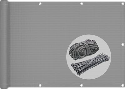 VOUNOT Balcony Privacy Screen 90x600cm HDPE Grey Wind UV Weatherproof Cover