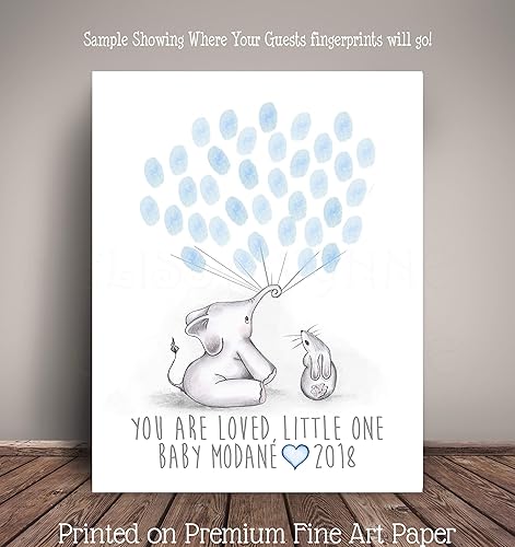 Elephant Baby Shower Nursery Print Guest Book Alternative Guests Make Thumbprint Balloons Ink Pads Not Included Ebbtc Th